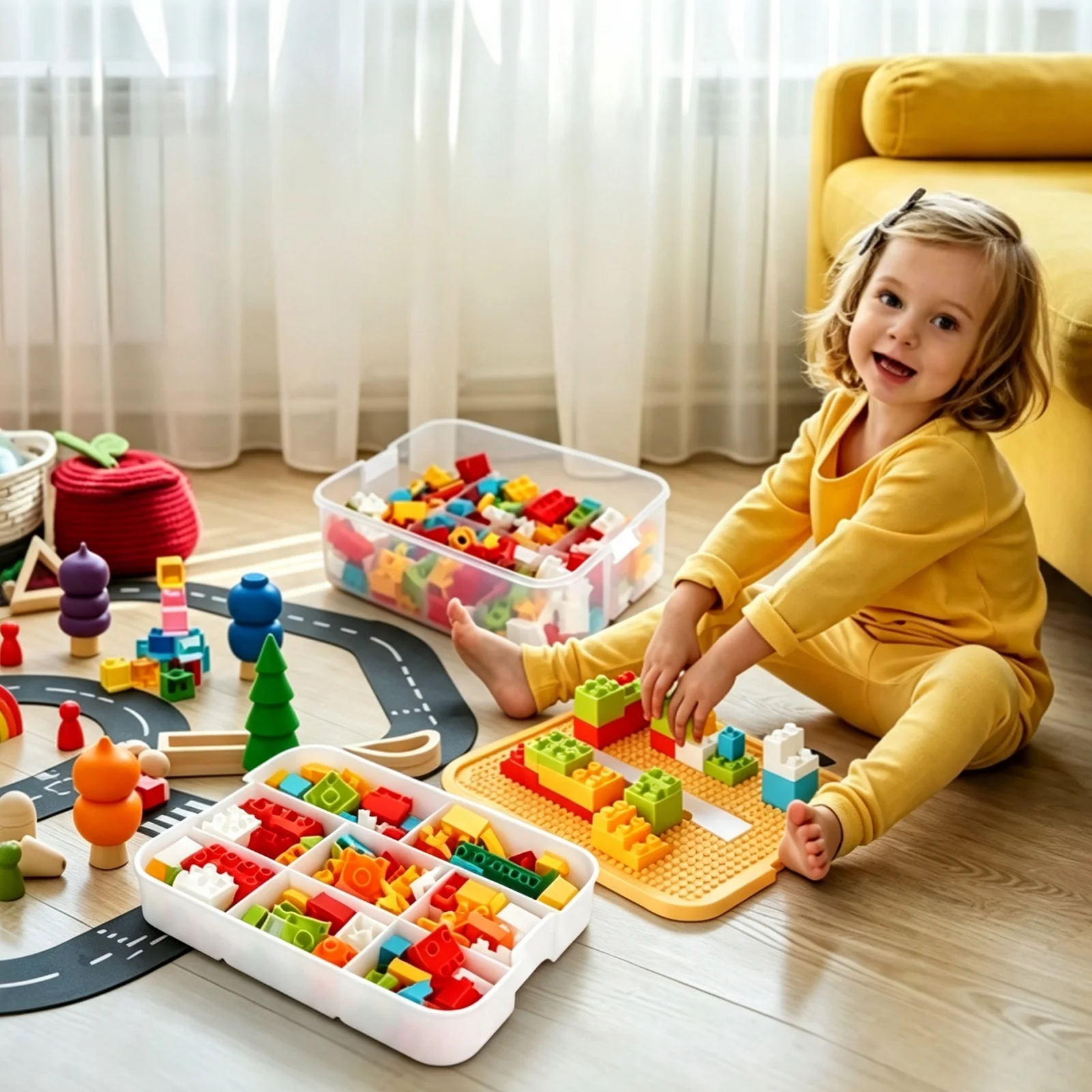 Pudełko na klocki, 3-warstwowe. Pojemnik na klocki Lego, puzzle