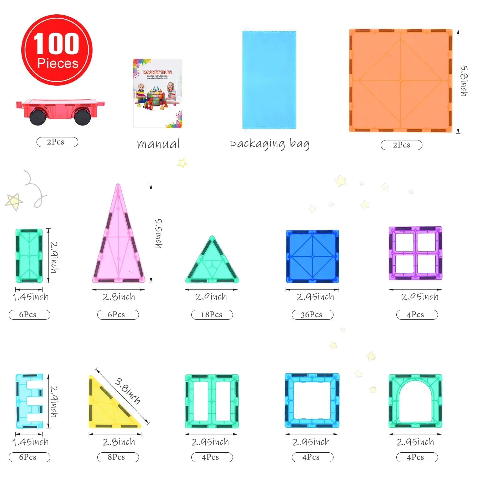 Magnetyczne klocki, zabawka edukacyjna dla Twojego dziecka- 100 sztuk
