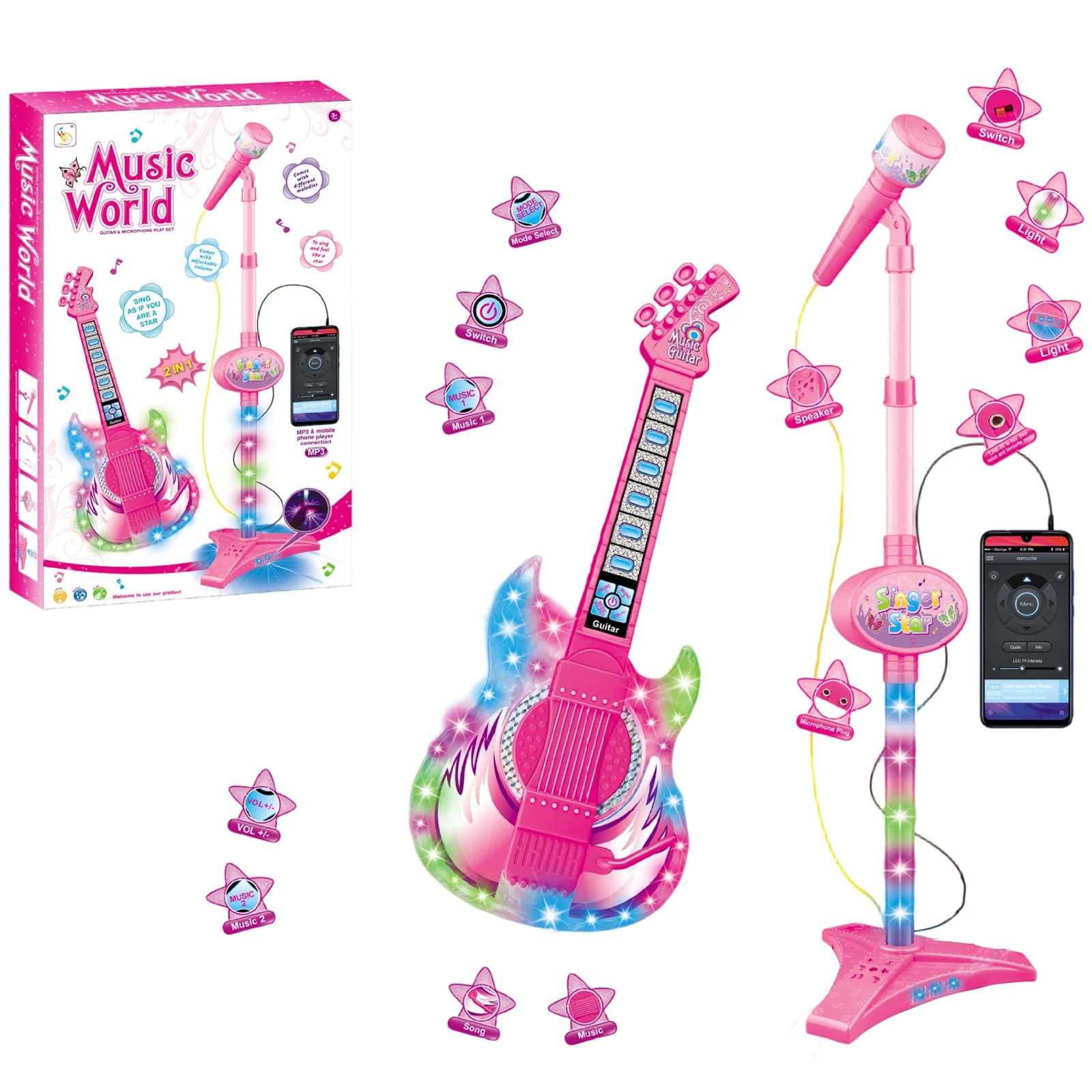 Zestaw Mikrofon + Gitara dla dzieci, zabawka edukacyjna