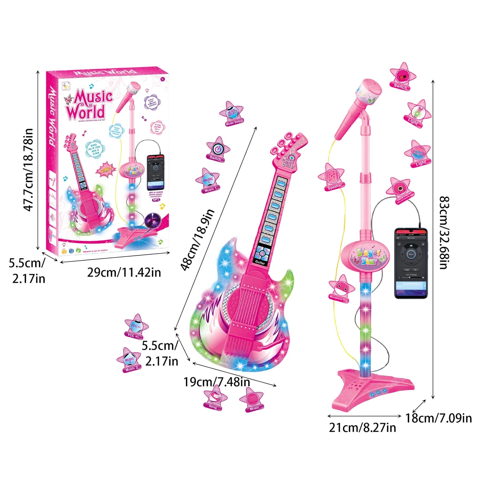 Zestaw Mikrofon + Gitara dla dzieci, zabawka edukacyjna